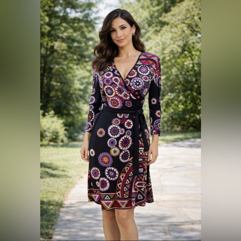 Julie Brown 3/4 Long Sleeve Stretch Wrap Dress Medium